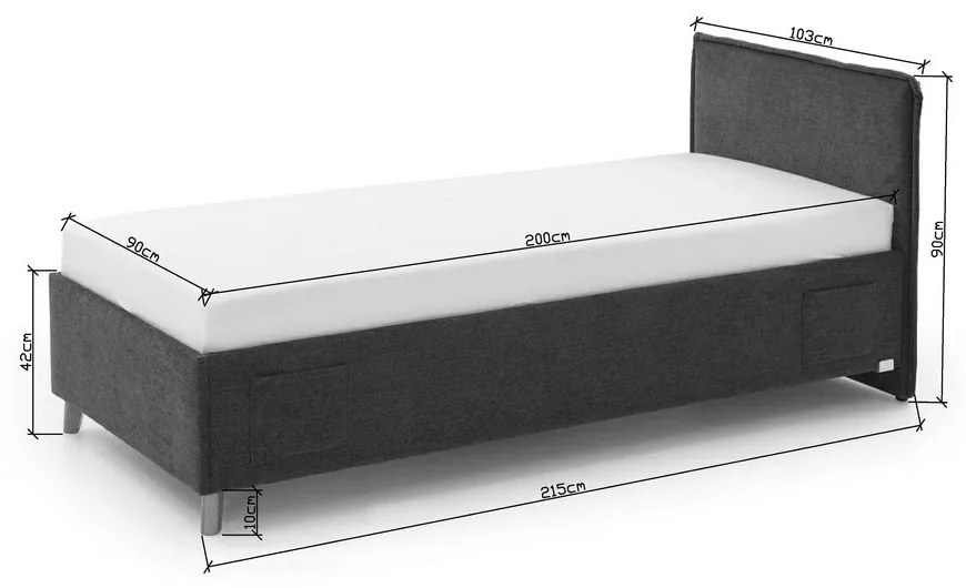 Сиво тапицирано детско легло 90x200 cm с място за съхранение с включена подматрачна рамка Fun – Meise Möbel