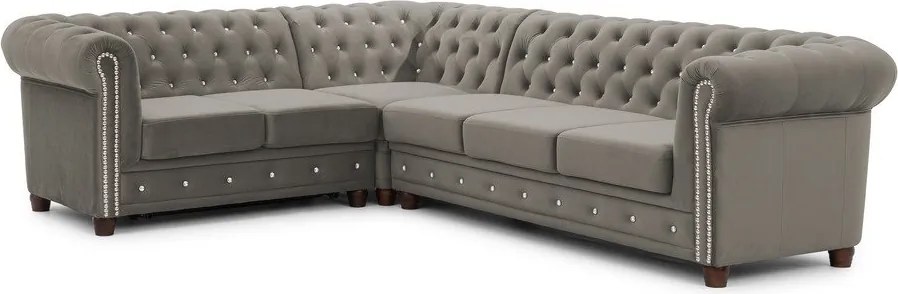 Сив кадифен разтегателен ъглов диван (ляв ъгъл L форма) York Blik – Ropez