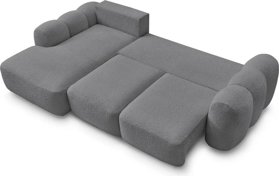 Сив сгъваем/с място за съхранение ъглов диван от прежда с примки от букле (ляв ъгъл) Montaigne – Bobochic Paris