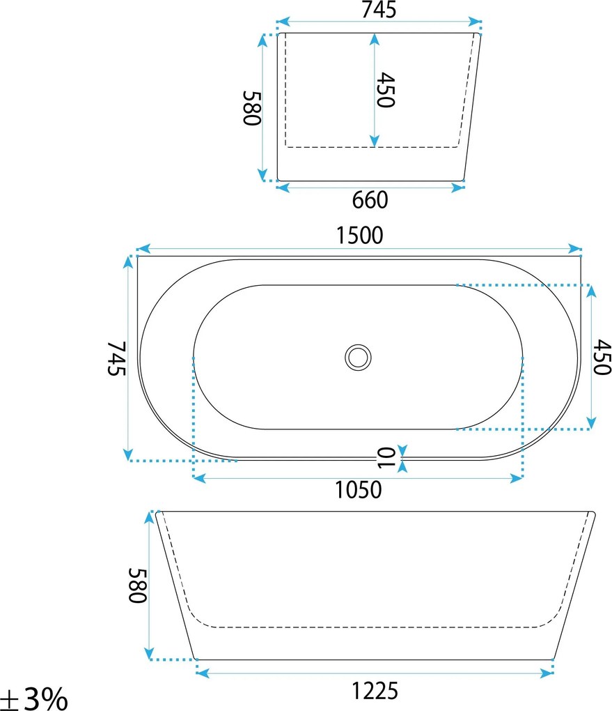 Свободностояща акрилна Вана CAPRI SLIM 150cm