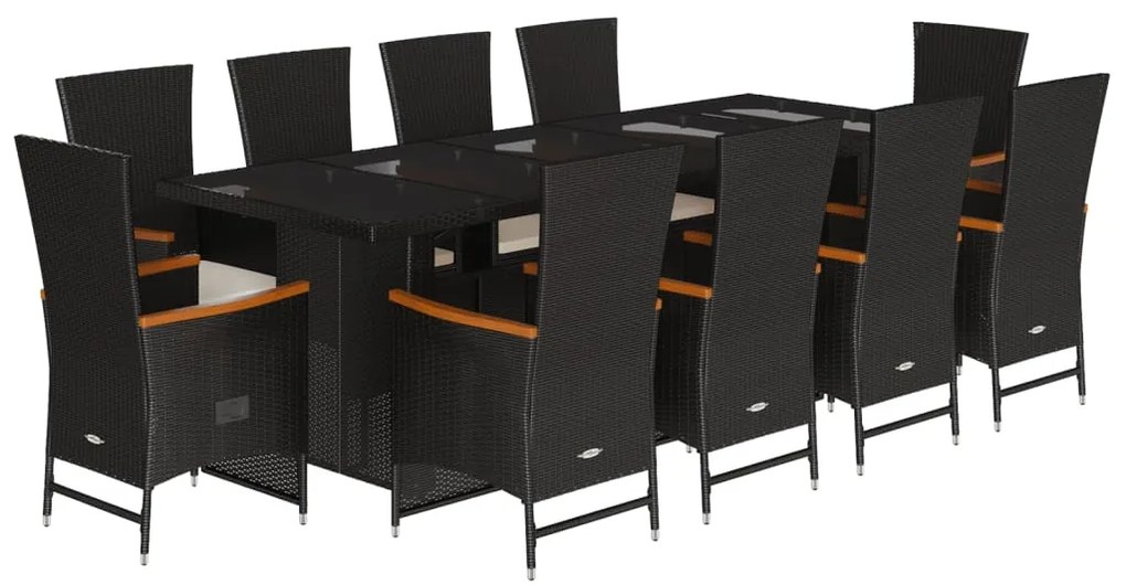 3277536 vidaXL Градински комплект с възглавници 11 части полиратан черен