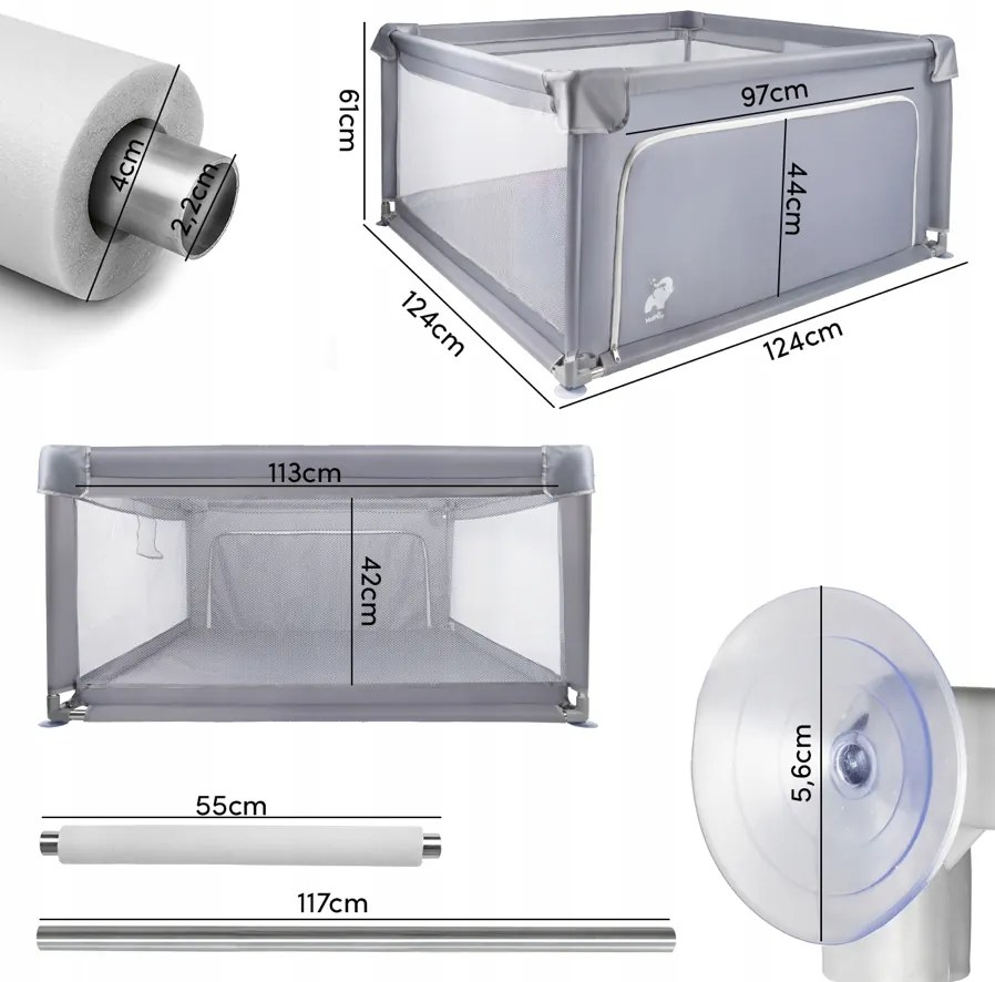 Сиво детско креватче за пътуване 120 x 120 cm