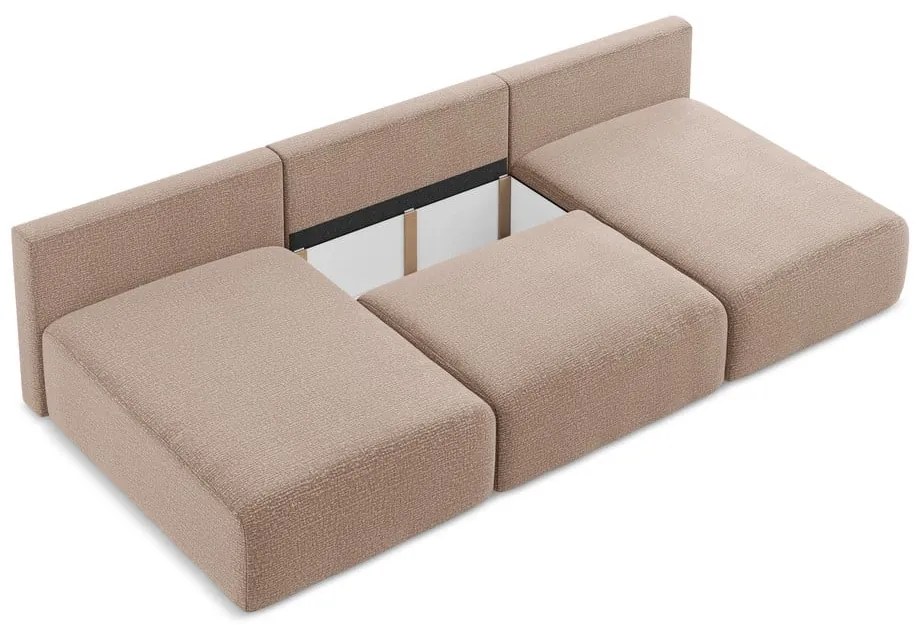 Светлокафяв разтегателен ъглов диван с място за съхранение Kalena – Makamii