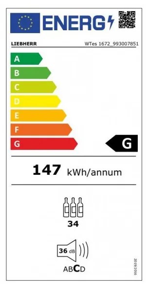Виноохладител Liebherr WTES 1672, 95 Л, 36 бутилки, Осветен, Инокс