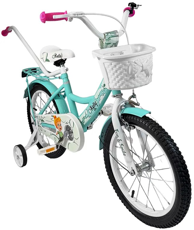 Детски велосипед с водеща щанга, кошница и помощни колела 12 – за деца на възраст от 2,5 до 4 години