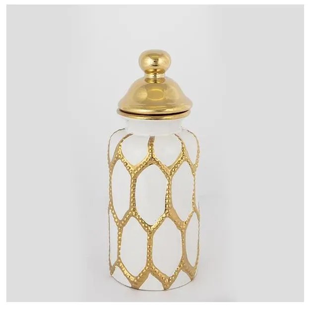 Керамичен буркан 31x12,5 см златист/бял