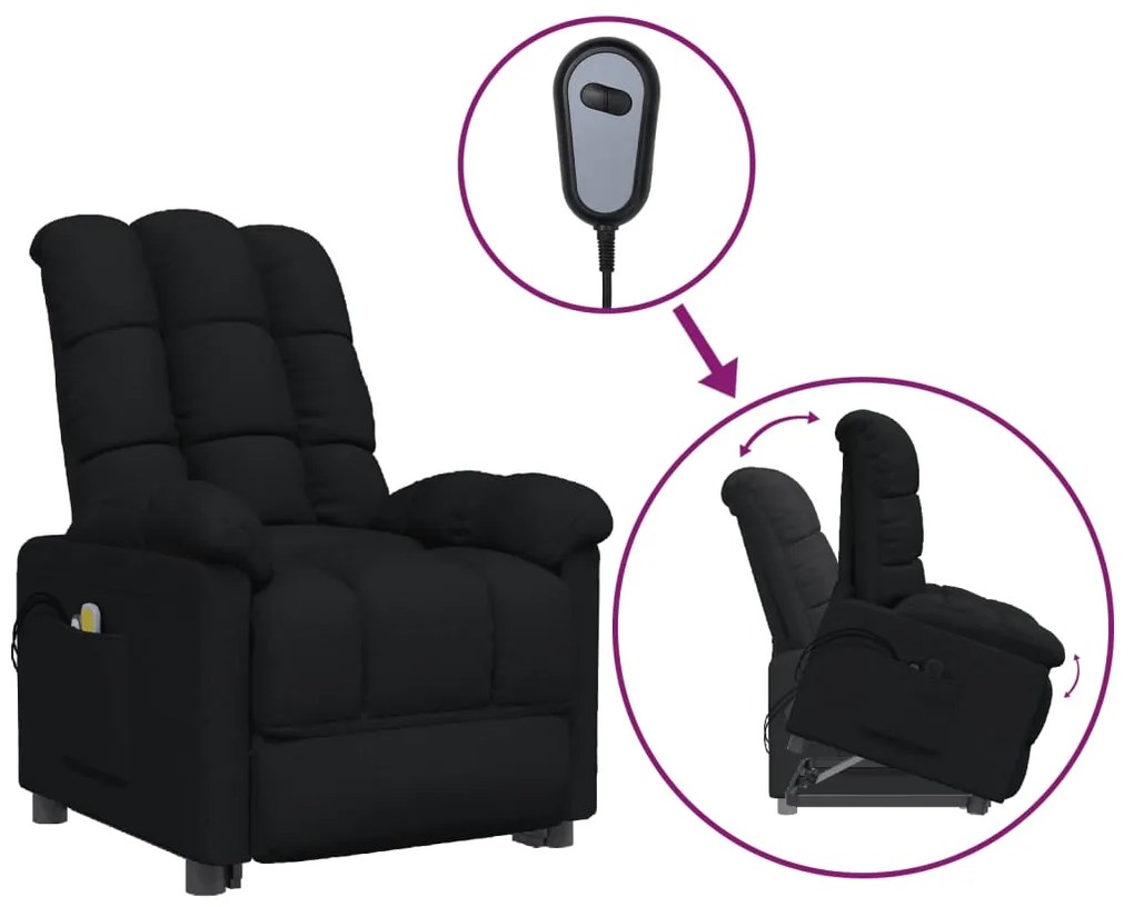 3100354 vidaXL Изправящ масажен стол, черен, текстил