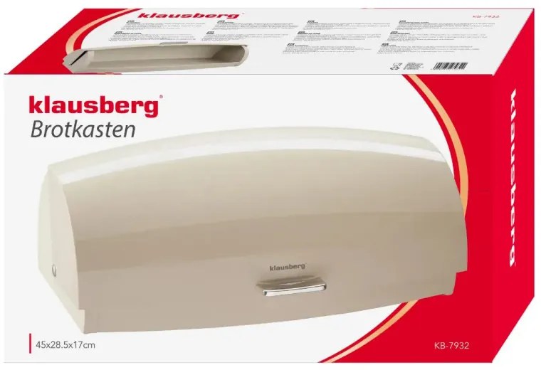 Кутия за хляб Klausberg KB 7932, 45 см, Ергономична дръжка, Метална, Бежов