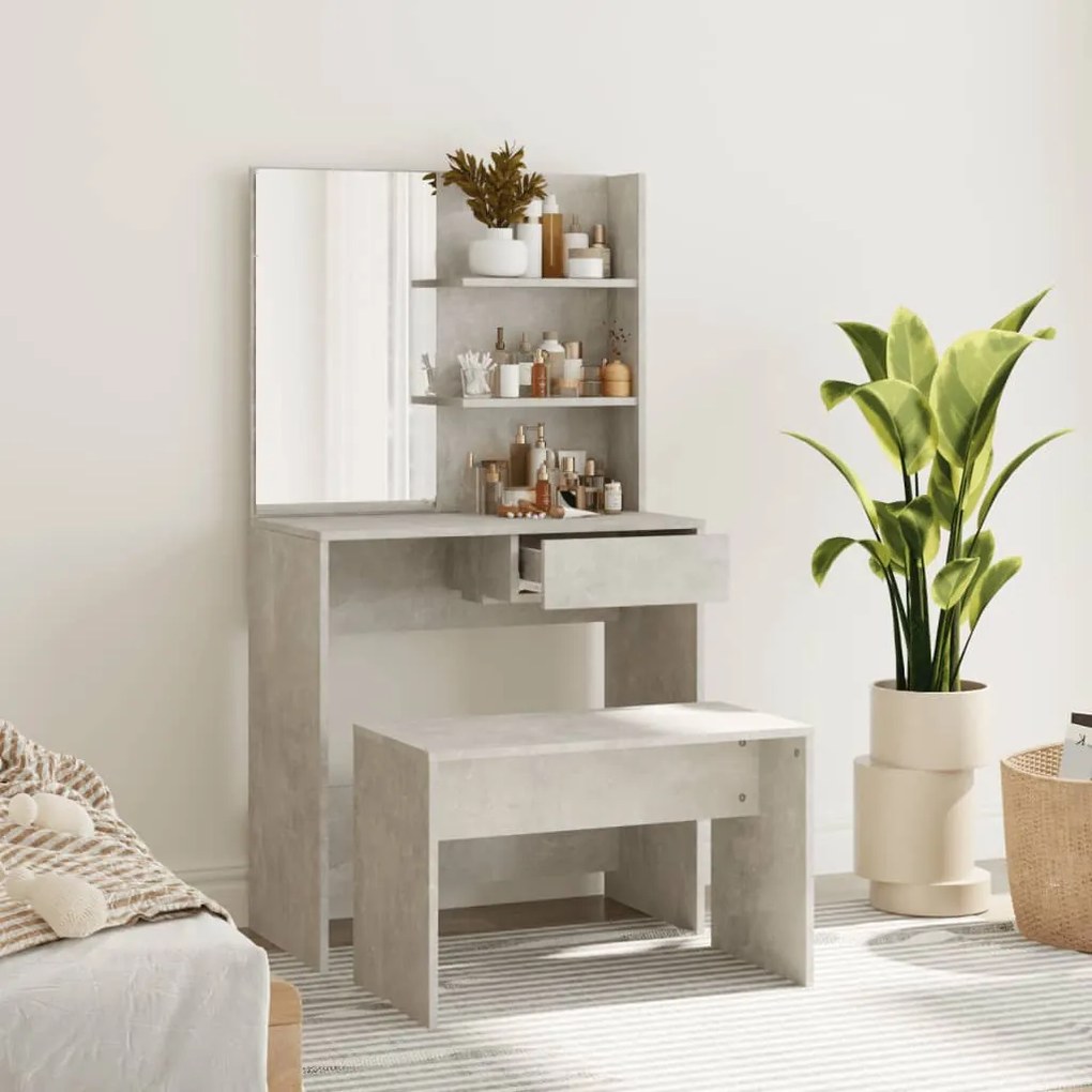 3114142 vidaXL Комплект тоалетка, Бетонно сиво, 74,5x40x141 см