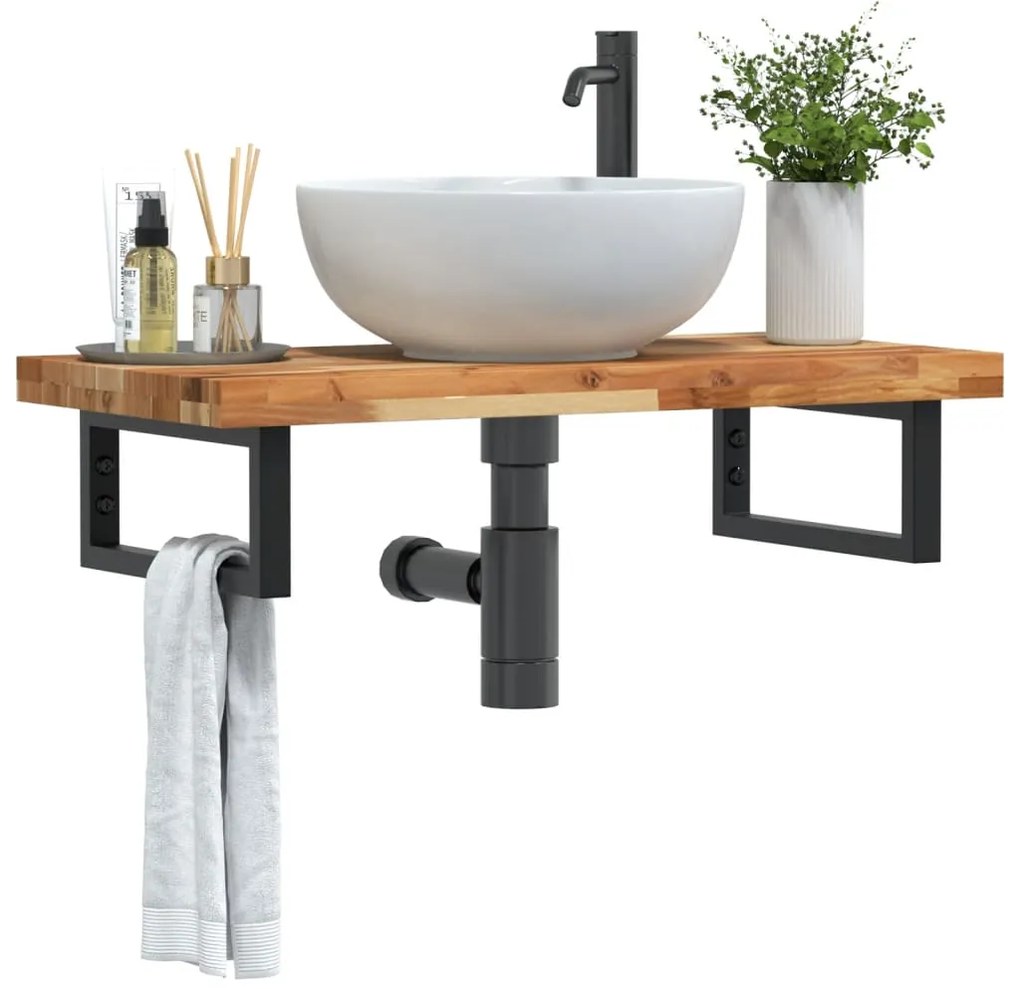 3302741 vidaXL Стенен рафт за мивка, стомана и масивно дърво акация