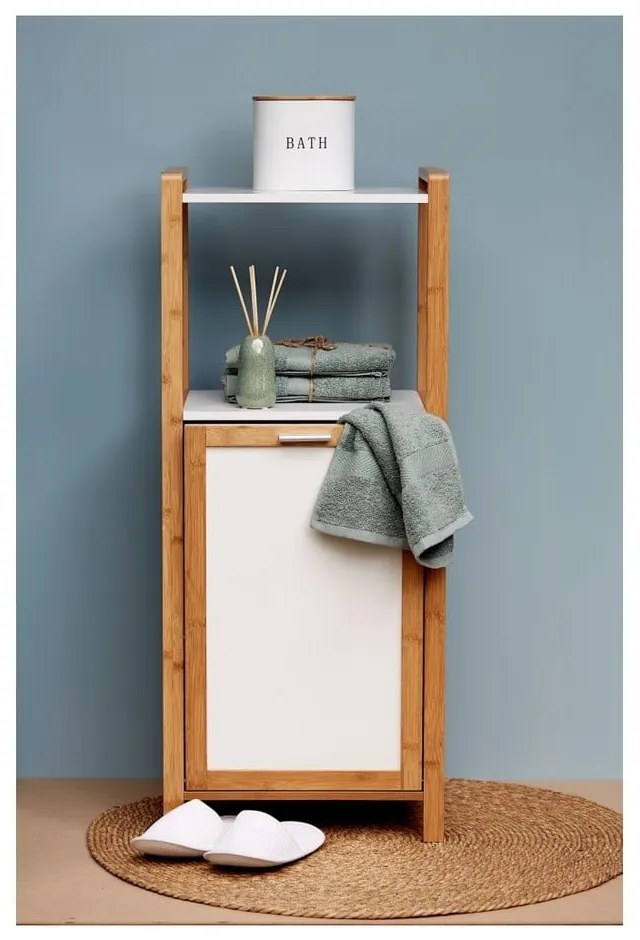 Бамбукова етажерка за баня в бял и естествен цвят 40x95 cm Finja - Wenko