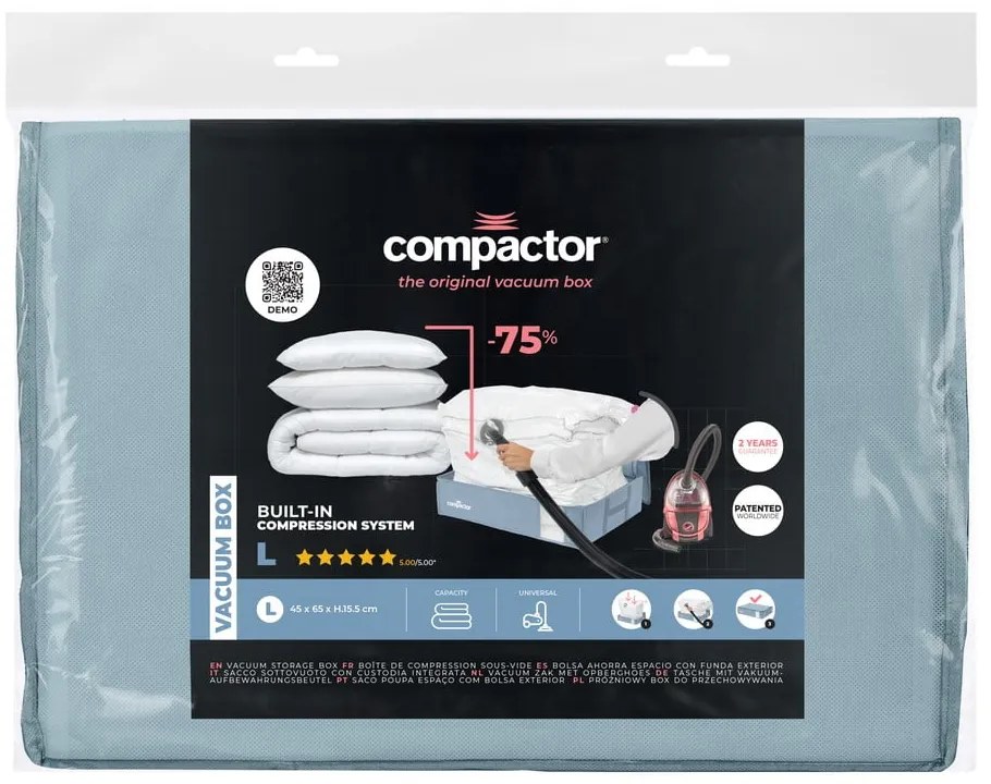 Вакуумна пластмасова кутия за съхранение под леглото 65x45x15,5 cm Blue Edition – Compactor