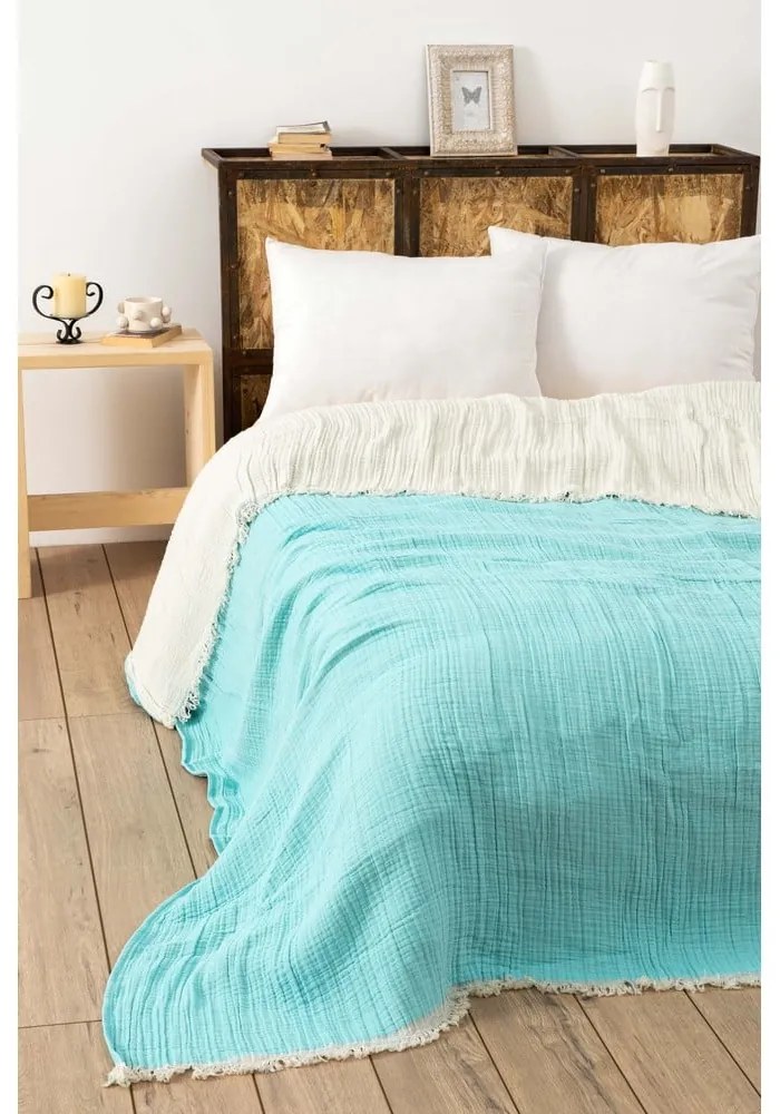 Тюркоазено муселиново покривало за легло 170x250 cm Muslin – Mijolnir