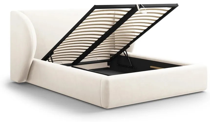 Бежово тапицирано двойно легло с място за съхранение с решетка 160x200 cm Miley - Micadoni Home