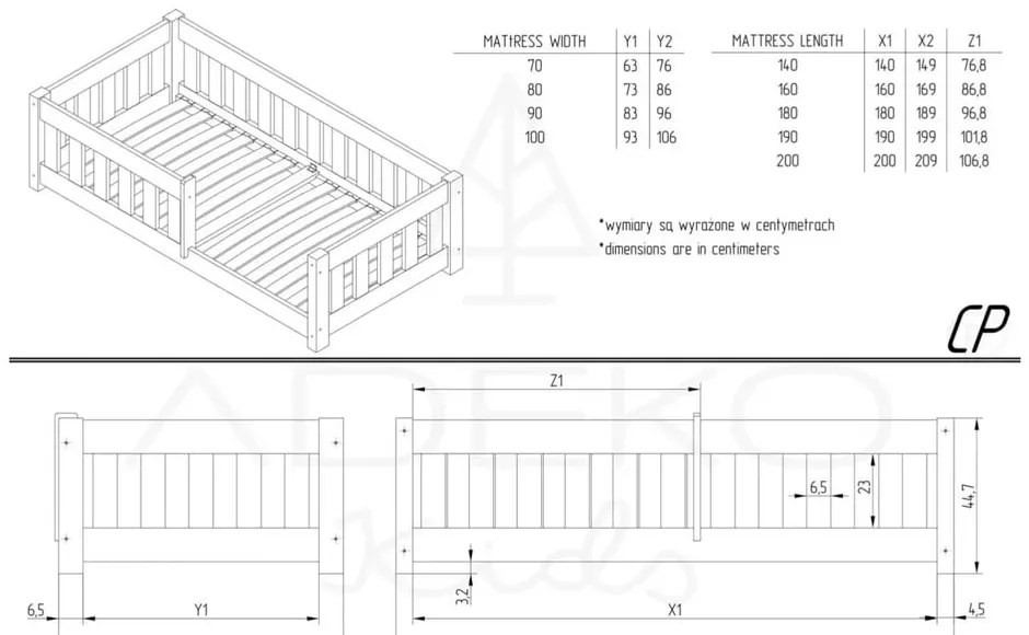 Детско легло от масивен бор в естествен цвят 90x180 cm Mila CP – Adeko