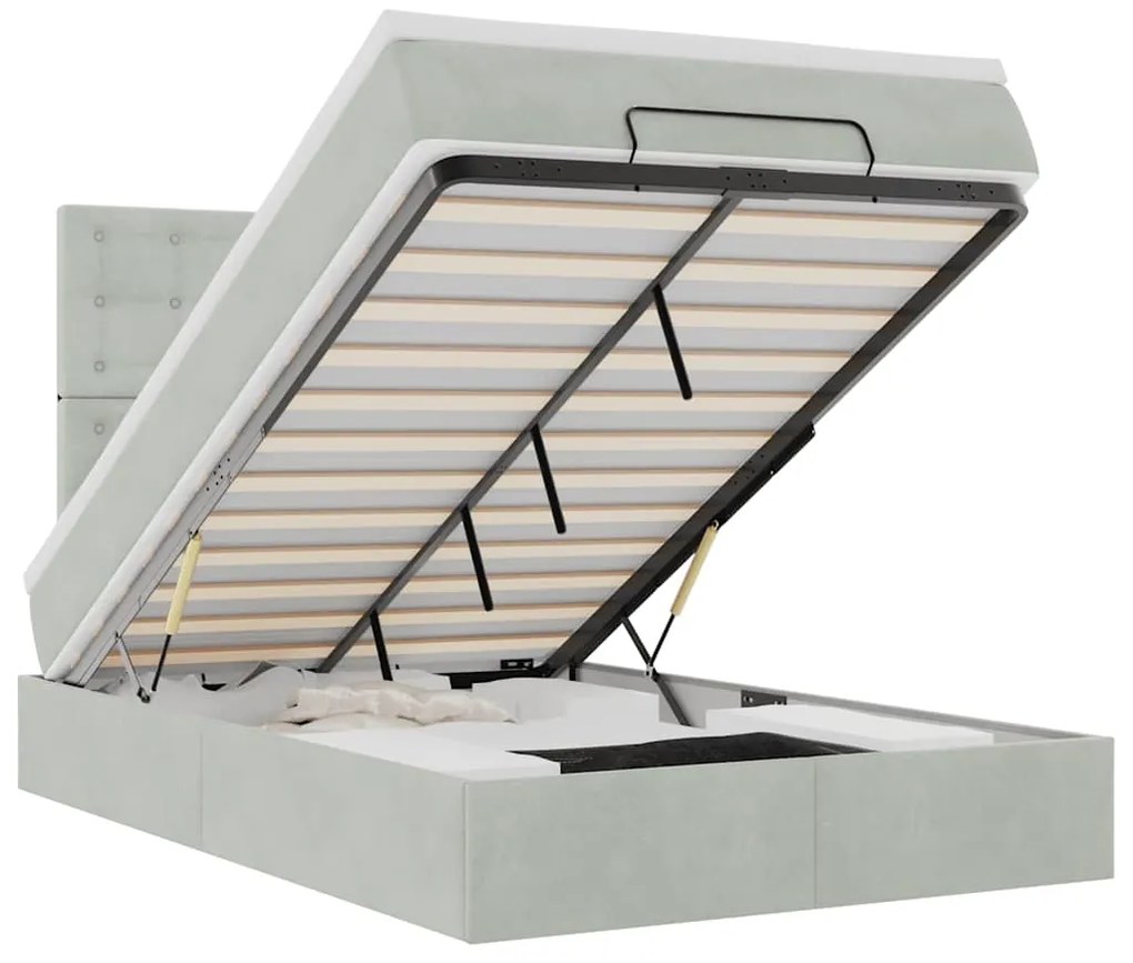 3314456 vidaXL Османска легло с матраци и LED, светлосиво, 120x200 см, кадифе