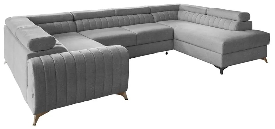 Светлосив сгъваем/с място за съхранение ъглов диван (десен ъгъл/U форма) Louis – ELTAP