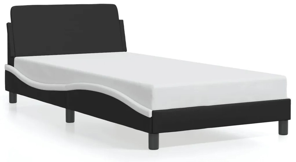 373143 vidaXL Рамка за легло с табла, черна, бяла, 100x200см, изкуствена кожа