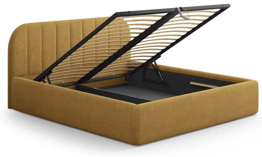 Двойно легло 160x200 cm тапицирано с място за съхранение с включена подматрачна рамка в цвят горчица Juno – Windsor &amp; Co Sofas