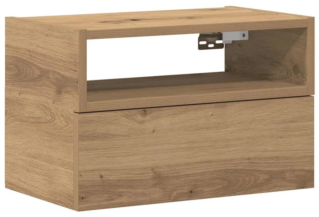 858612 vidaXL Нощно шкафче за стенен монтаж, дъб артизан, 45x26x28,5 см