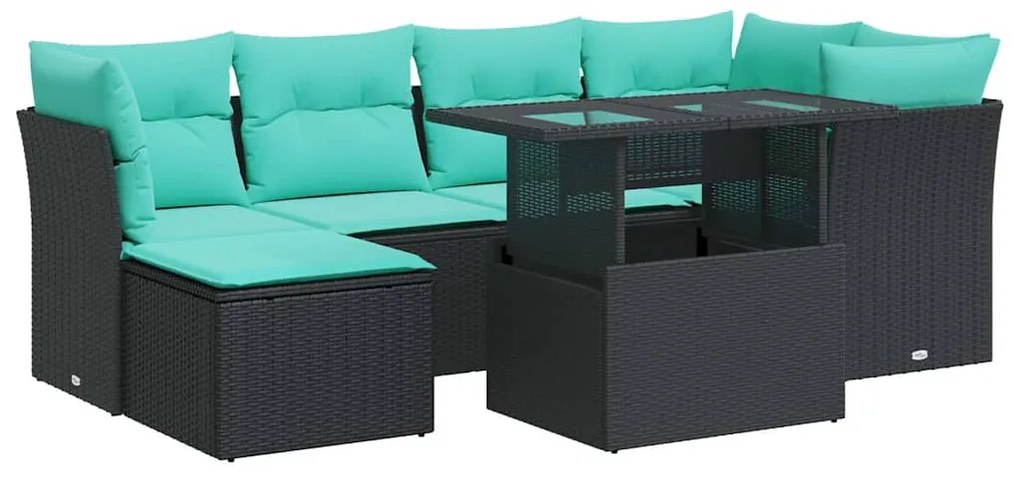 3326188 vidaXL Градински комплект диван с възглавници 7 части черен полиратан