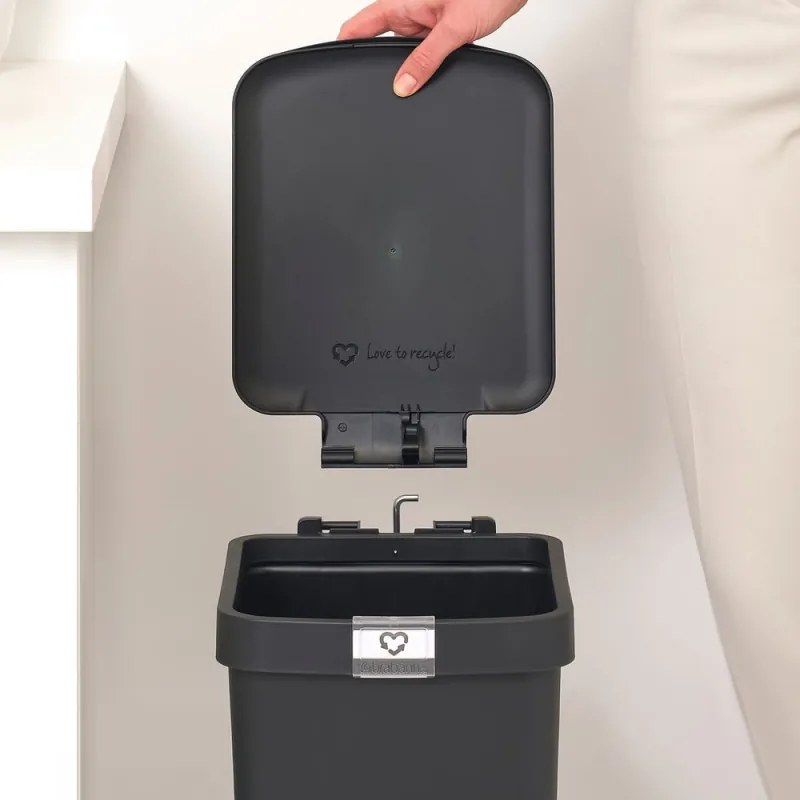 Кош за боклук с педал Brabantia StepUp 1008479, 16 л, Екологични материали, Голям отвор, Тъмносив