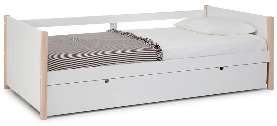 Детско легло от борова дървесина с допълнително разтегателно легло в бял и естествен цвят 90x190 cm Kiara - Marckeric