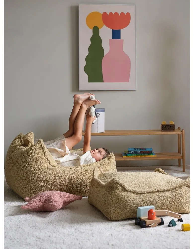 Зелен детски пуф от букле Square – Wigiwama