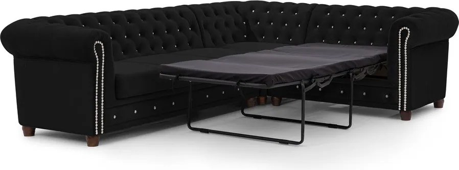 Черен кадифен разтегателен ъглов диван (десен ъгъл L форма) York Blik – Ropez