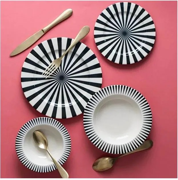 24-частов комплект за хранене, порцелан, бял/черен