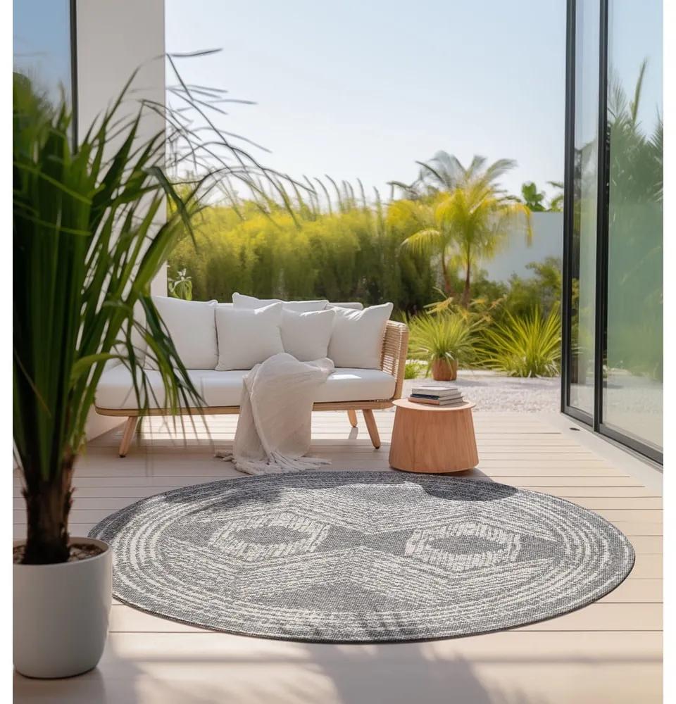 Сиво-кремав кръгъл външен килим ø 100 cm Gemini – Elle Decoration