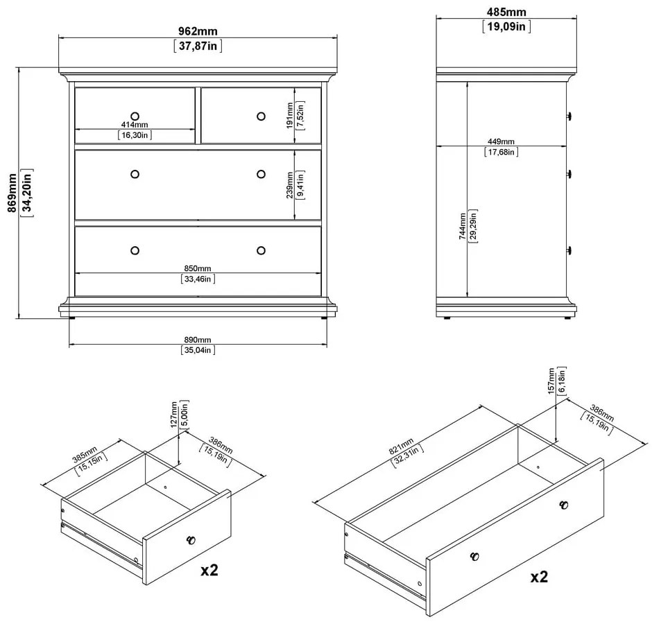 Бял нисък скрин 96x87 cm Paris – Tvilum