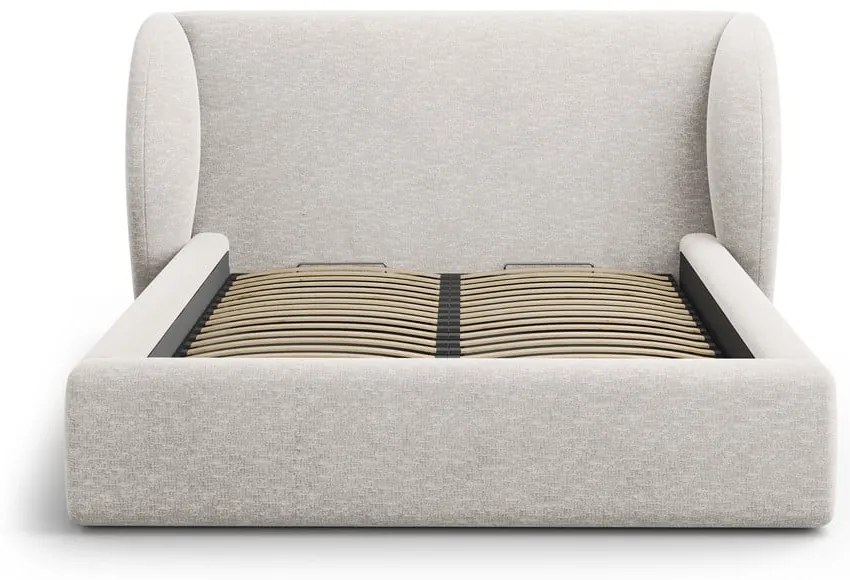 Светлосиво двойно тапицирано легло с място за съхранение с включена подматрачна рамка 180x200 cm Miley – Micadoni