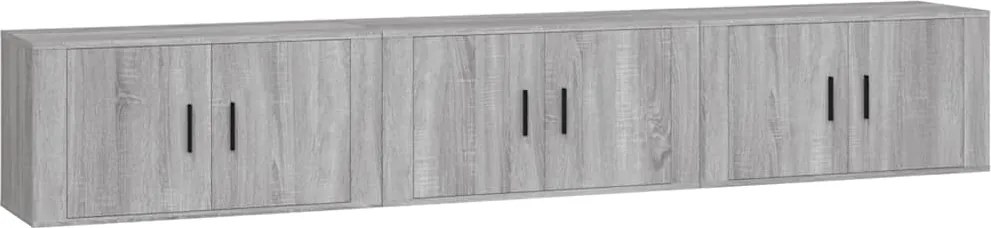 3188364 vidaXL ТВ шкафове със стенен монтаж, 3 бр, сив сонома, 80x34,5x40 см