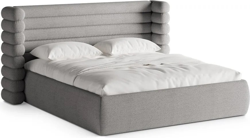 Сиво тапицирано двойно легло с място за съхранение и включена подматрачна рамка 160x200 cm Mount – Micadoni