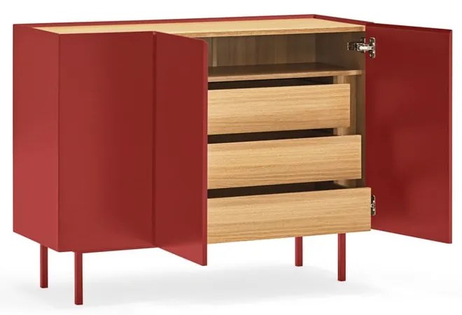 Червен нисък скрин от декор от дъб 110x85 cm Arista – Teulat