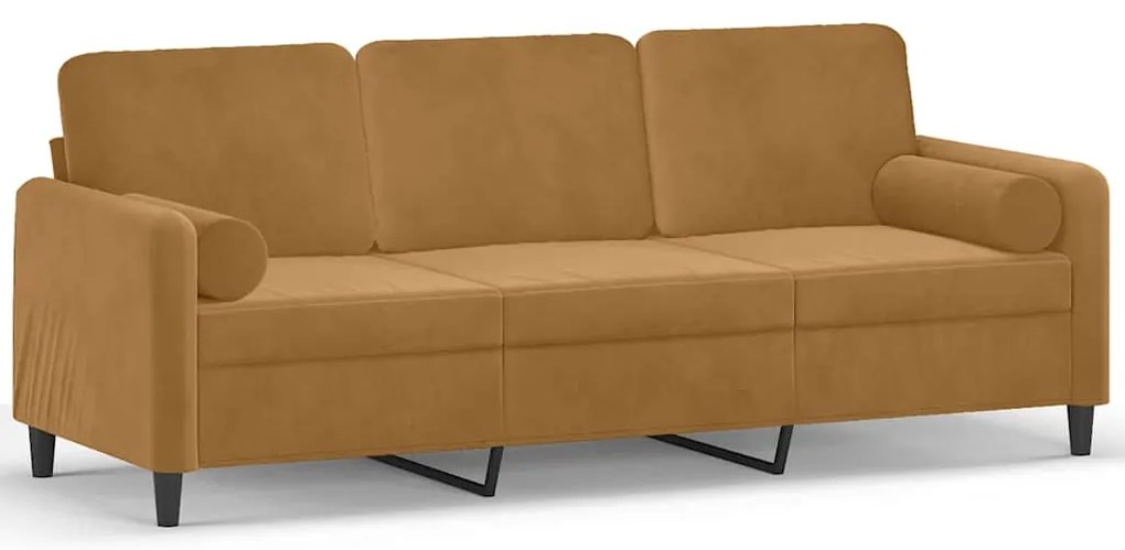 3200898 vidaXL 3-местен диван с декоративни възглавници кафяв 180 см кадифе