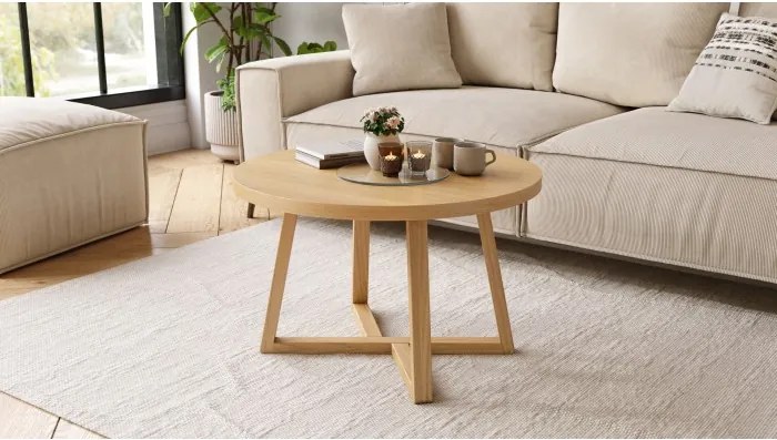 OASIS Естествен дъб – МОДЕРНА КРЪГЛА ДЪРВЕНА ХОЛНА МАСА Ø70 cm