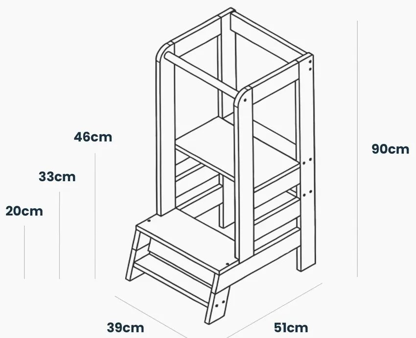 Учебна кула от масивен бор в естествен цвят Montessori – Meowbaby