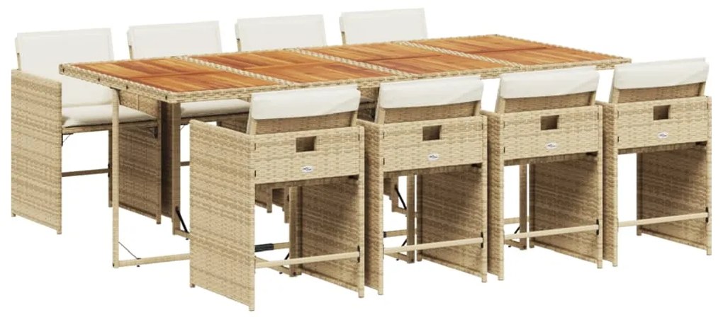 3211108 vidaXL Градински комплект с възглавници, 9 части, бежов полиратан