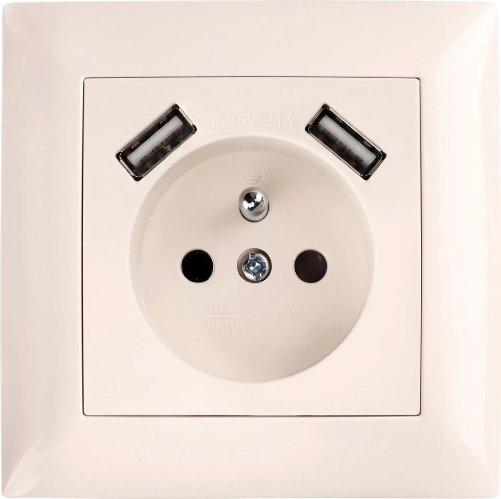 Единичен контакт със заземяване + 2x USB-A OSTE JNH003-G Beige
