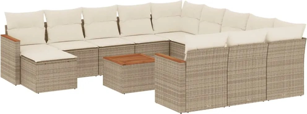 3258992 vidaXL Градински комплект диван с възглавници 13 части бежов полиратан