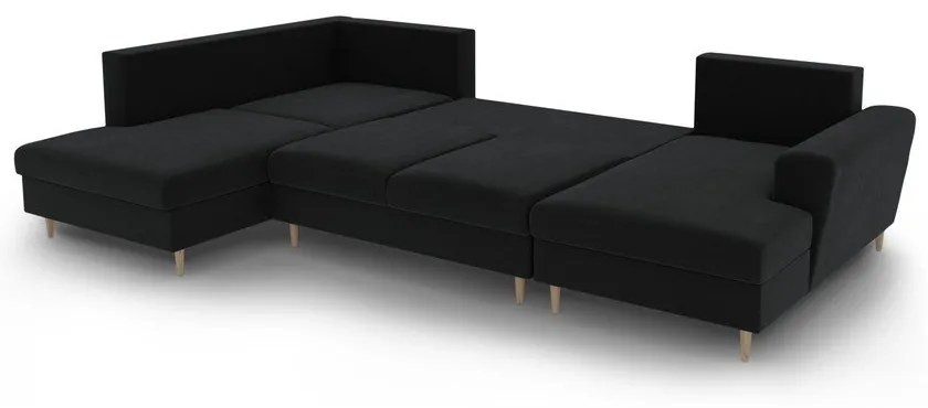 Черен кадифен разтегателен ъглов диван с място за съхранение (ляв ъгъл/U форма) Kyoto – Cosmopolitan Design