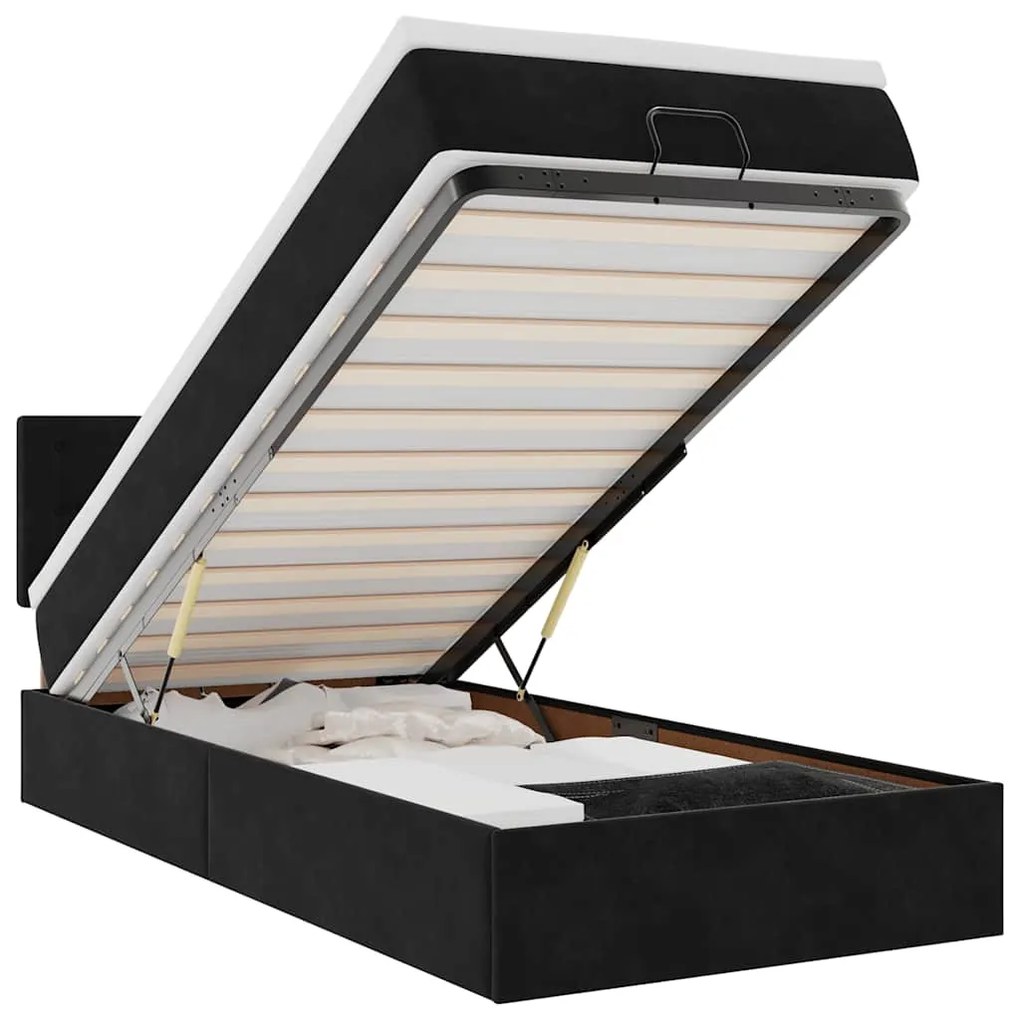 3312748 vidaXL Османска легло с матрак и LED, черно, 100x200 см, кадифе