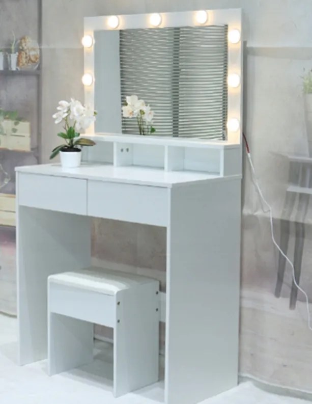 Холивудска козметична тоалетка с табуретка - елегантност, стил и практичност в едно