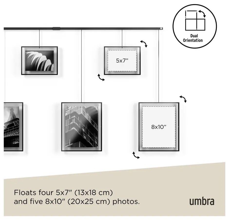 Черна метална рамка 9 бр. висяща 223x77,5 cm Exhibit – Umbra