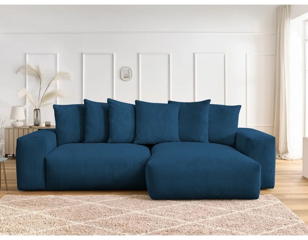 Син сгъваем/с място за съхранение ъглов диван от рипсено кадифе Voltaire – Bobochic Paris