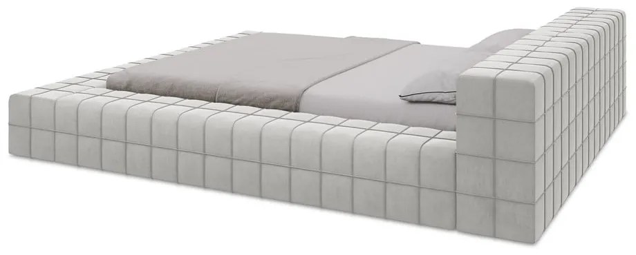 Светлосиво двойно тапицирано легло с включена подматрачна рамка 160x200 cm Akela – Makamii