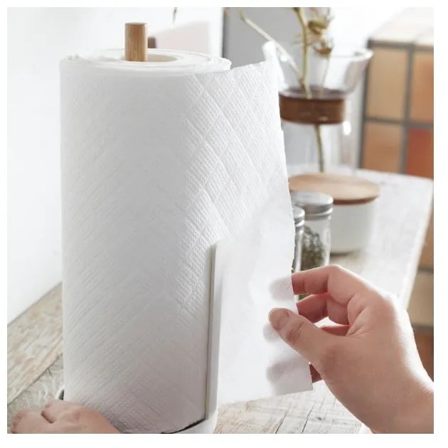 Бяла поставка за хартиени кърпи с детайли от букова дървесина Tosca - YAMAZAKI