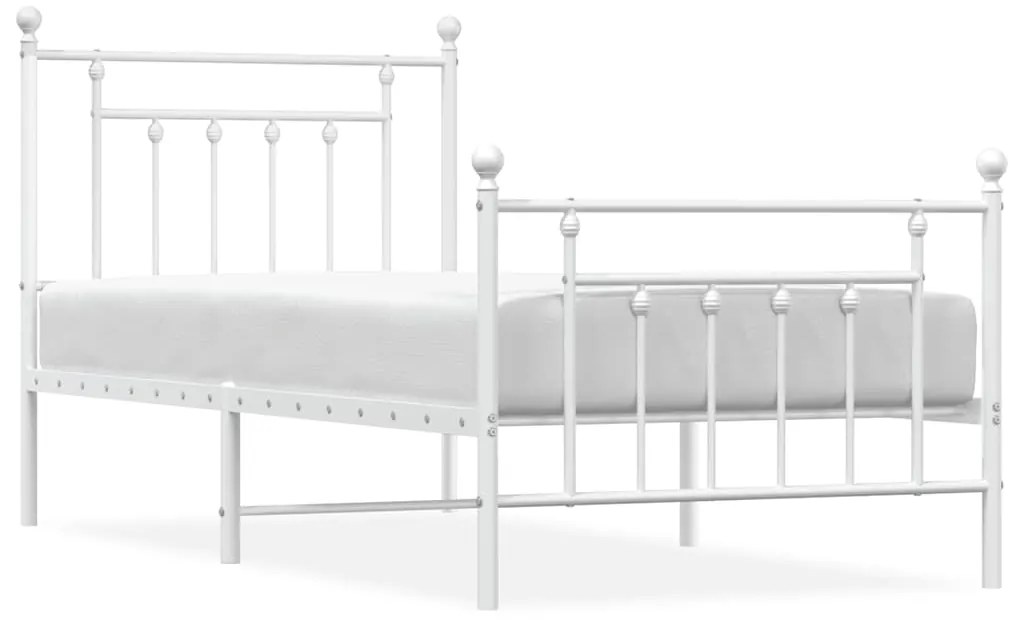 353596 vidaXL Метална рамка за легло с горна и долна табла, бяла, 90x190 см